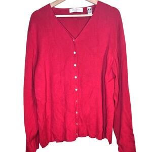 Valerie Stevens  2X Red Button-Up 100% Cotton Cardigan Sweater [0203]